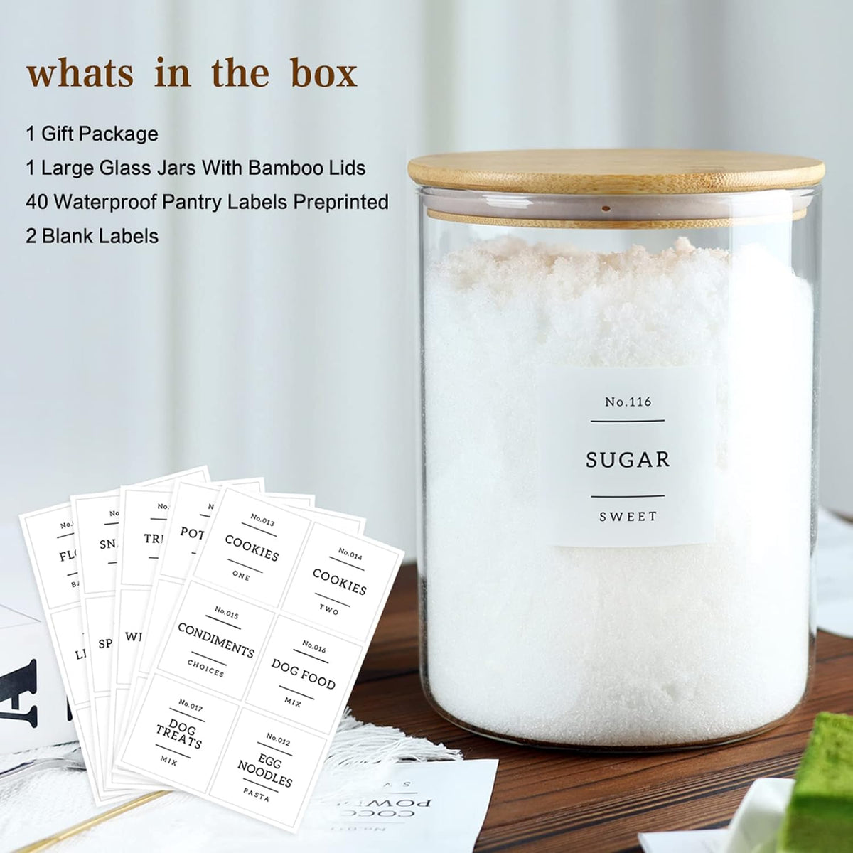 Large Glass Flour and Sugar Containers Jars with Bamboo Airtight Lid - 100 Fl Oz (3000ml) with