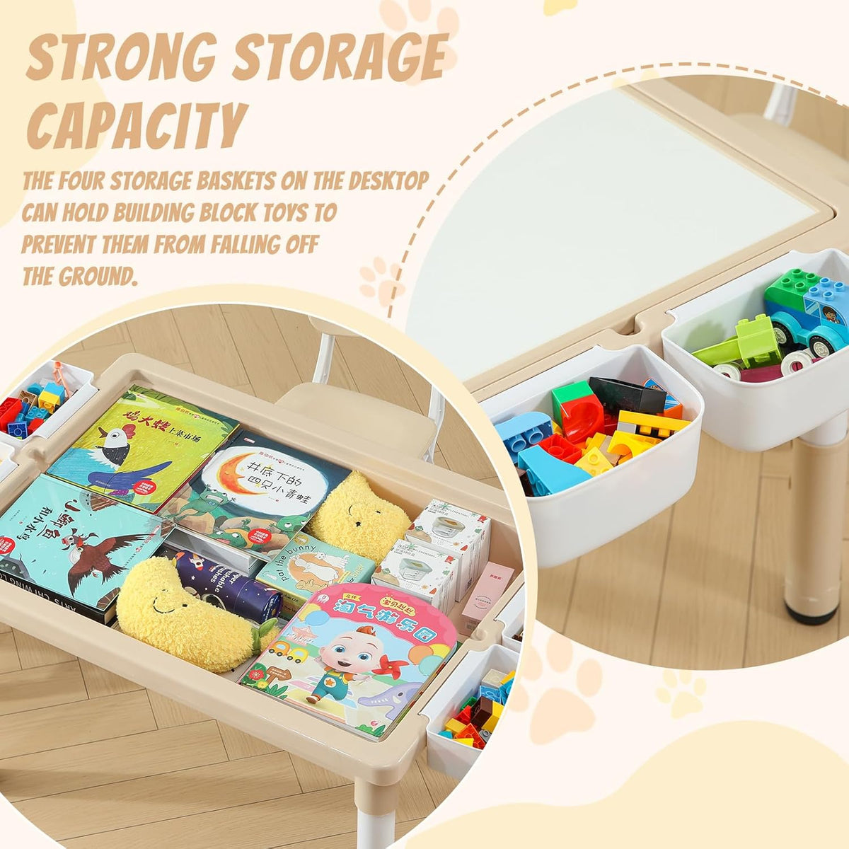Multi Functional Kids Table and 2 Chairs Set, Graffiti & Building Blocks Double-Sided Tabletop