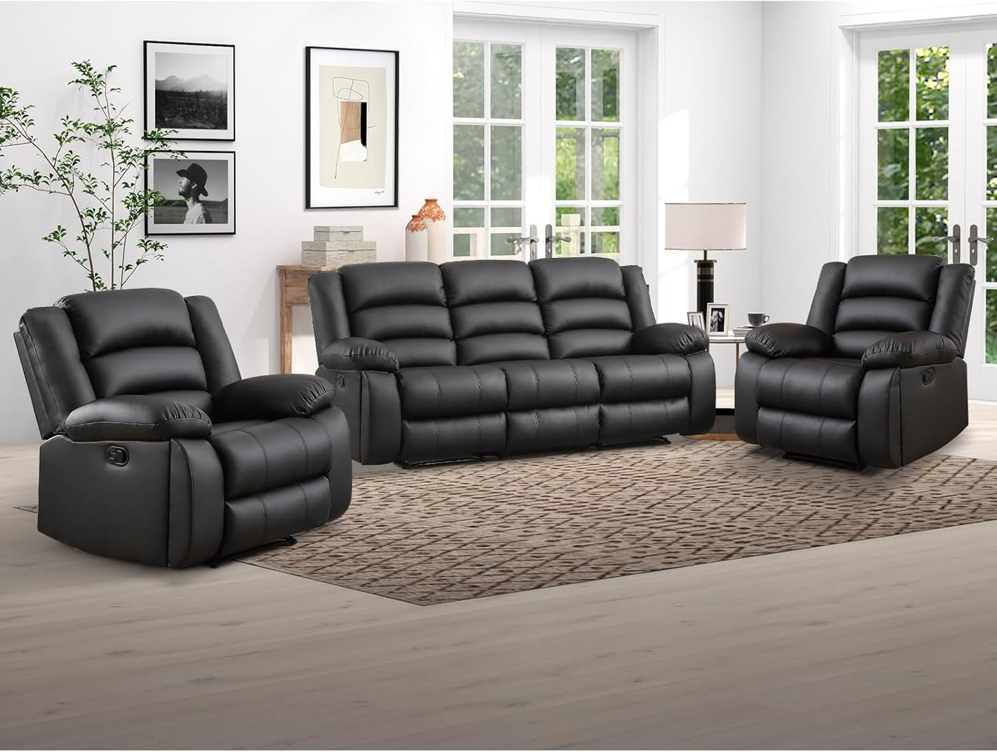 EBELLO Faux Leather Manual Recliner Sofa Set, 2 Recliner Chair, 3 Seat Reclining Sofa, Couch Set
