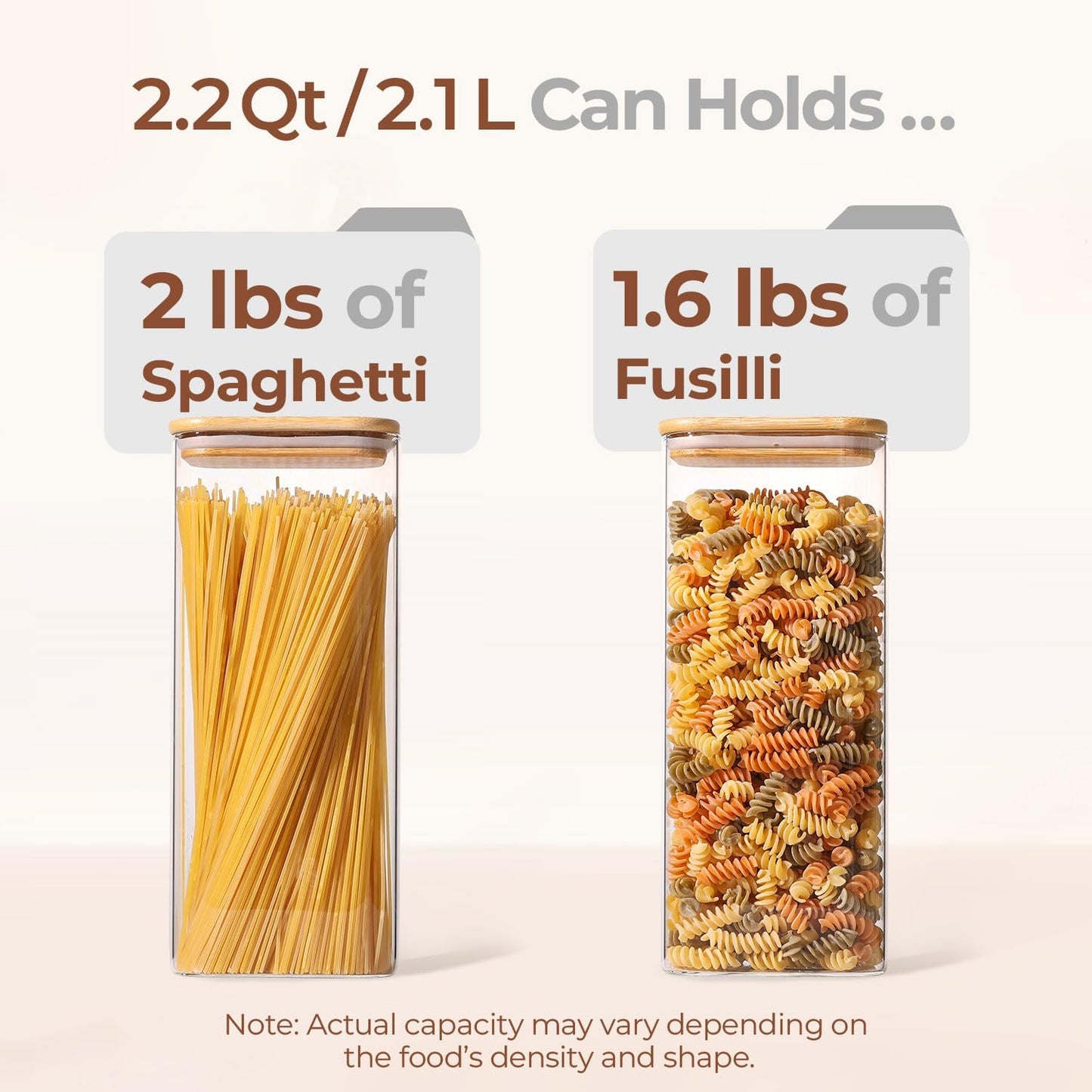 ComSaf 2.2 Qt Rectangle Glass Storage Containers with Lids, Glass Jars with Bamboo Lids, Clear Food