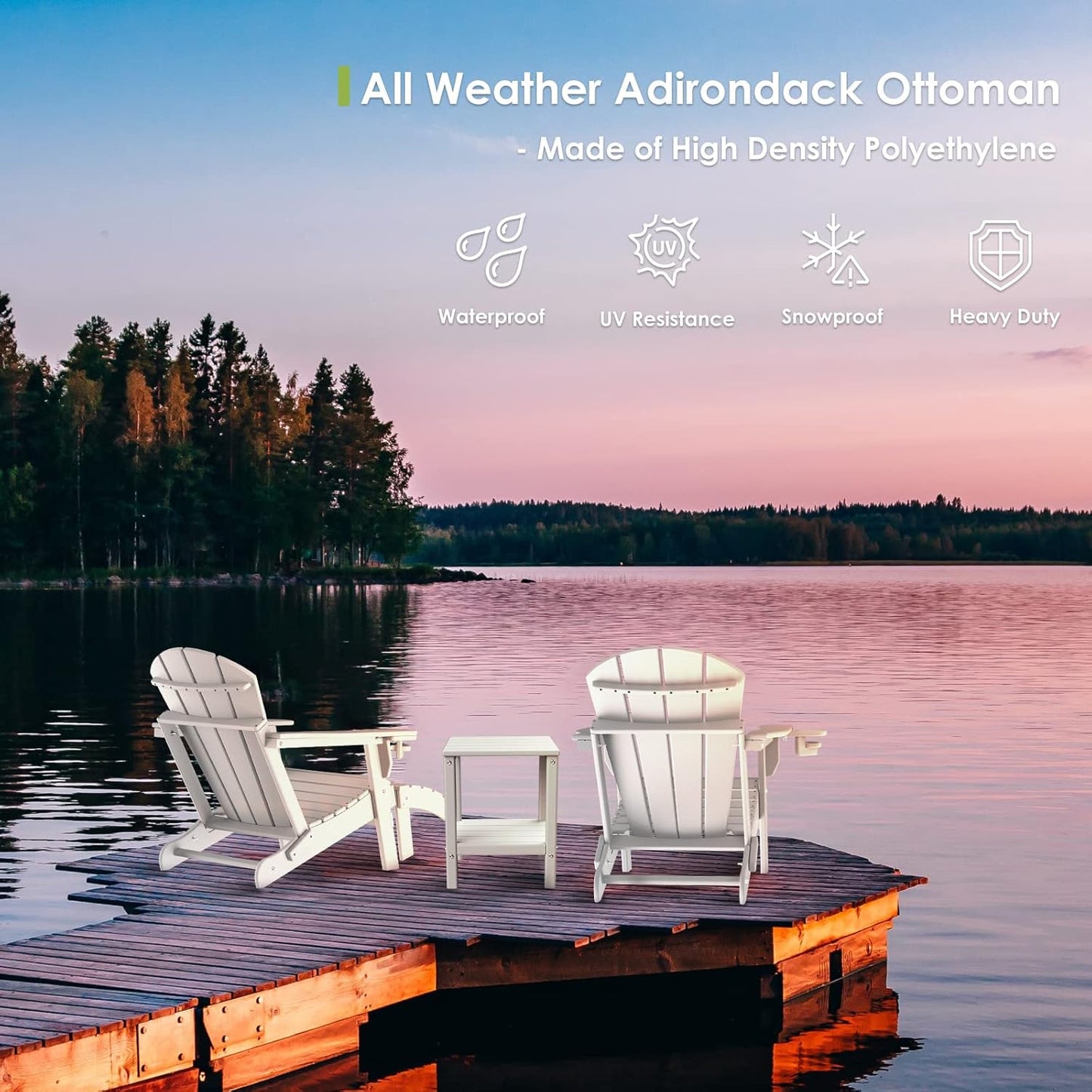 GREENVINES Adirondack-Ottoman | Set of 2 | HDPE Plastic | Outdoor Footrest | All Weather | Foot
