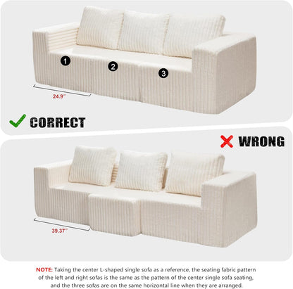 Modular Sectional Sofa 3-Seater Modular Couch with Deep Seat Memory Foam Cloud Chair with Pillows