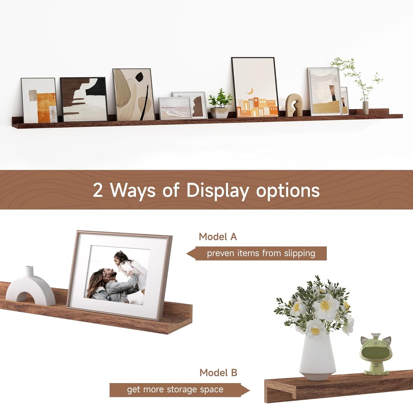Floating Picture Ledge Shelves for Wall Set of 2, 72 Inches Picture Ledge Shelf with Long Large