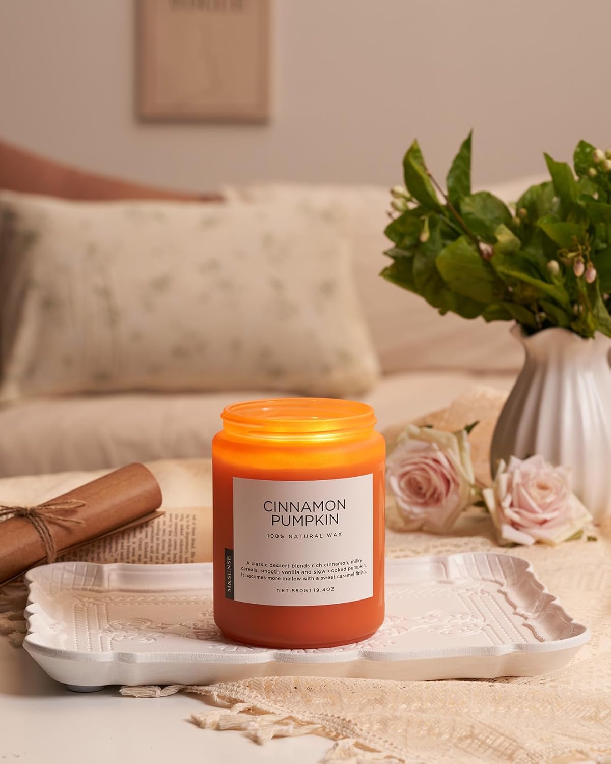 M&SENSE Cinnamon Pumpkin Fall Scented Candles, 19.4oz Soy Natural Candles 110 Hours Long Lasting