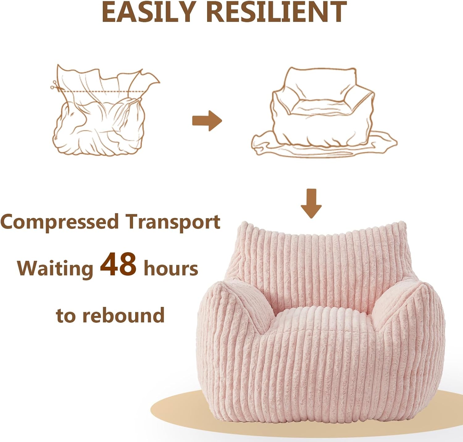 Giant Bean Bag Chairs for Adults Teens, Large Bean Bag Sofa Chairs with Filling Comfy Fuzzy BeanBag