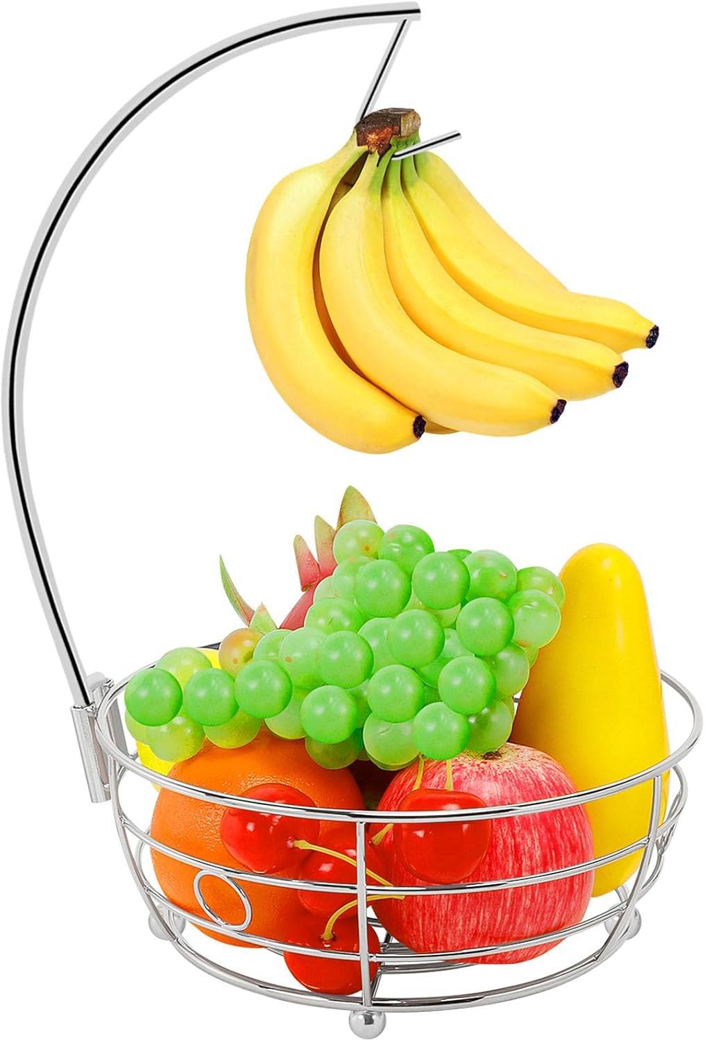 Livabber Countertop Fruit Basket Bowl with Banana Hanger, Modern Standing Fruit Vegetable Bowl