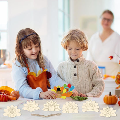 24 PCS Unfinished Wooden Thanksgiving Crafts, Turkey Shaped Hanging Ornaments DIY Wood Craft