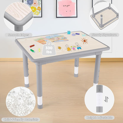 Kids Table and 2 Chairs Set, Height Adjustable (17.7"-26.1") Toddler Table and Chair Set