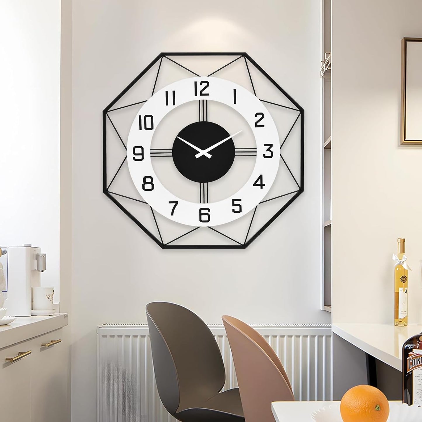 Modern Look Wall Clock – Large Decorative Silent Clock for Living Room Decor, 24 Inch Geometric