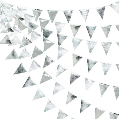 Silver Party Decorations Metallic Fabric Triangle Pennant Banner Silver Flag Bunting Garland for