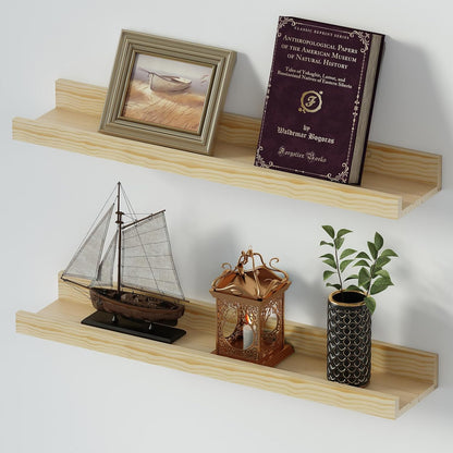 SAUMONIERES Picture Ledge Shelf Floating Book Shelves Set of 2 Wall Mounted Solid Wood for Bedroom