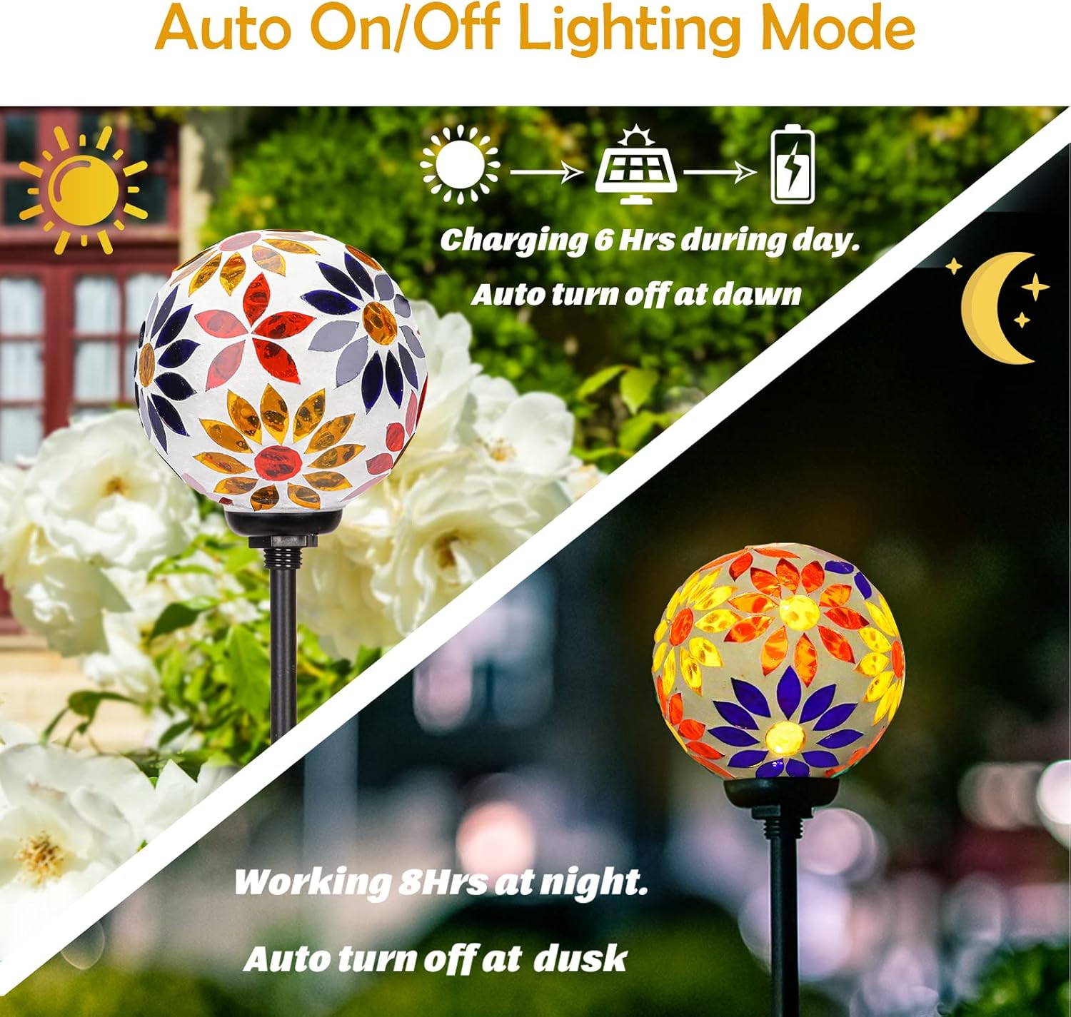 Afirst Solar Lights Outdoor Decorative - Solar Gazing Ball Mosaic Garden Stakes Flower Decorative