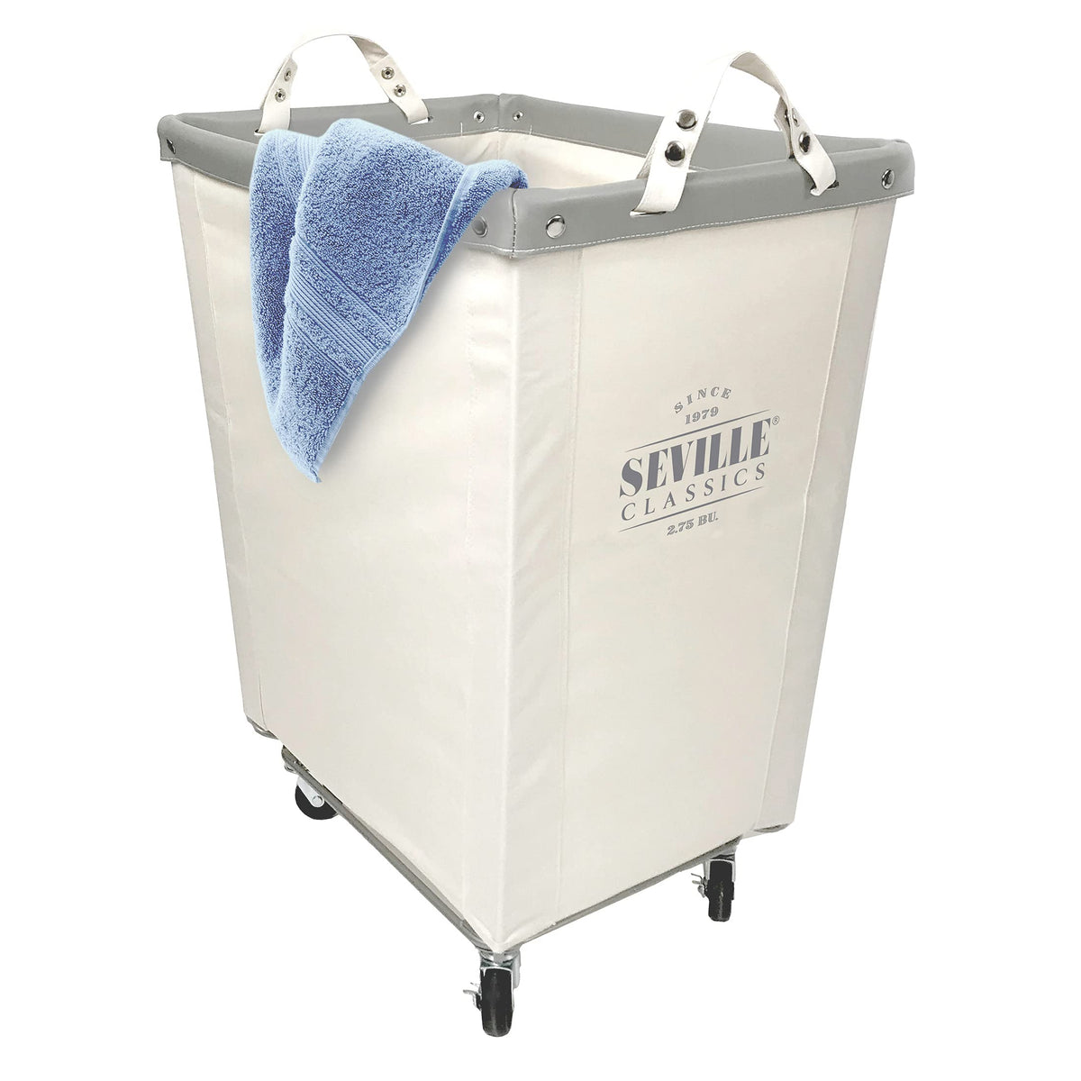 Heavy-Duty Canvas Laundry Hamper w/Wheels, 16"W x 22"D, Natural White