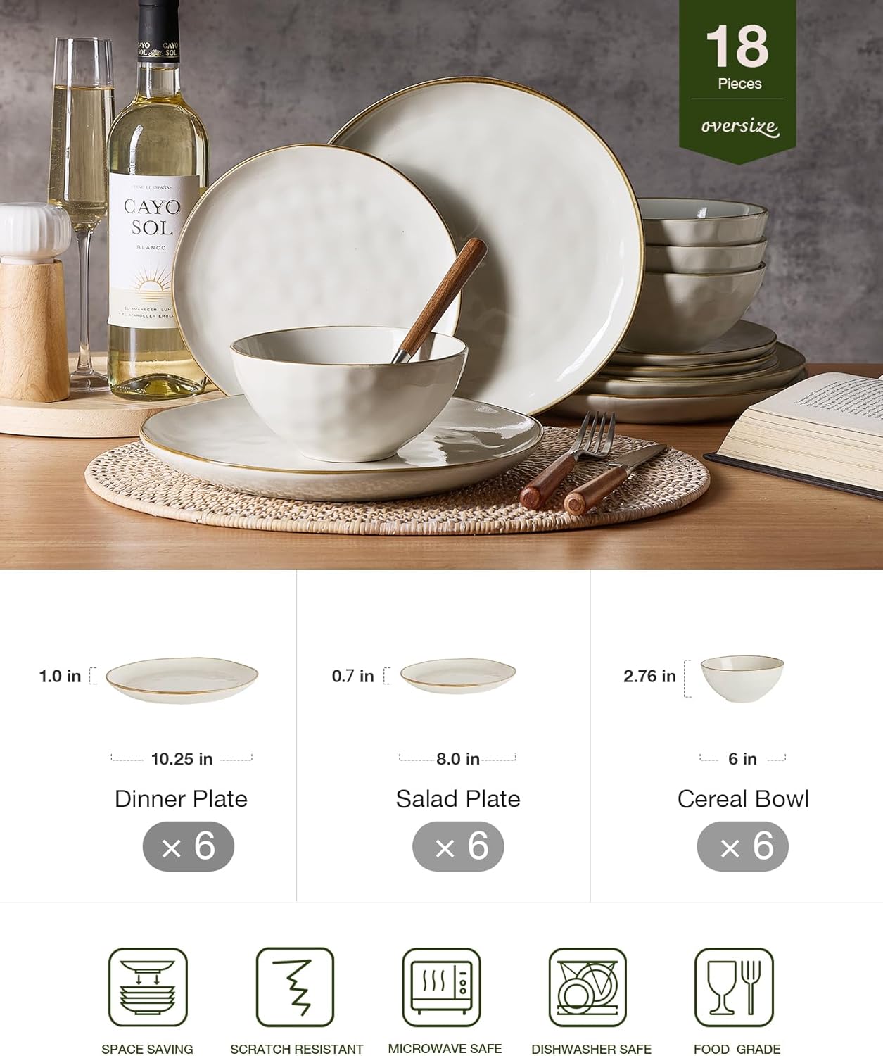 Famiware Ocean Round Plates and Bowls Set, 18 Pieces Dinnerware Sets, Dishes Set for 6, Microwave