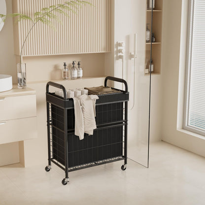 Laundry Hamper 2 Section, 110L Rolling Laundry Sorter Basket with Wheels, 2 Compartment Clothes