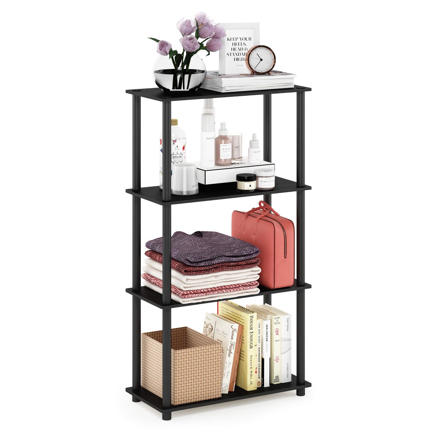 Furinno Turn-N-Tube Storage Shelves, 4-Tier Book Shelf, Corner Shelf, Toolless Open Shelves, for