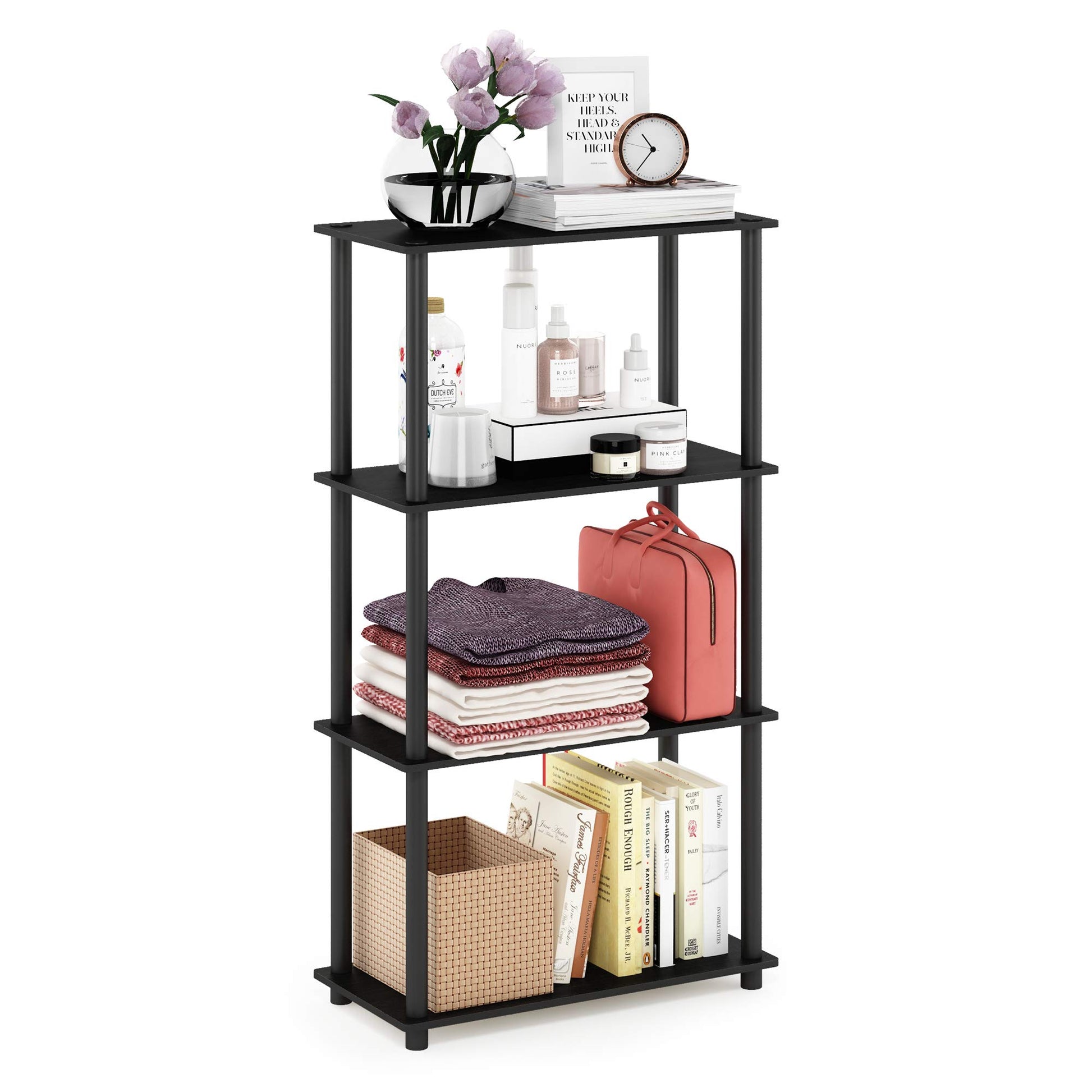 Furinno Turn-N-Tube Storage Shelves, 4-Tier Book Shelf, Corner Shelf, Toolless Open Shelves, for