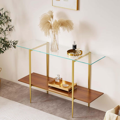 Extra Large Glass Console Table for Living Room, Foyer & Entrance, L47 x W16 x H31, Mid-Century