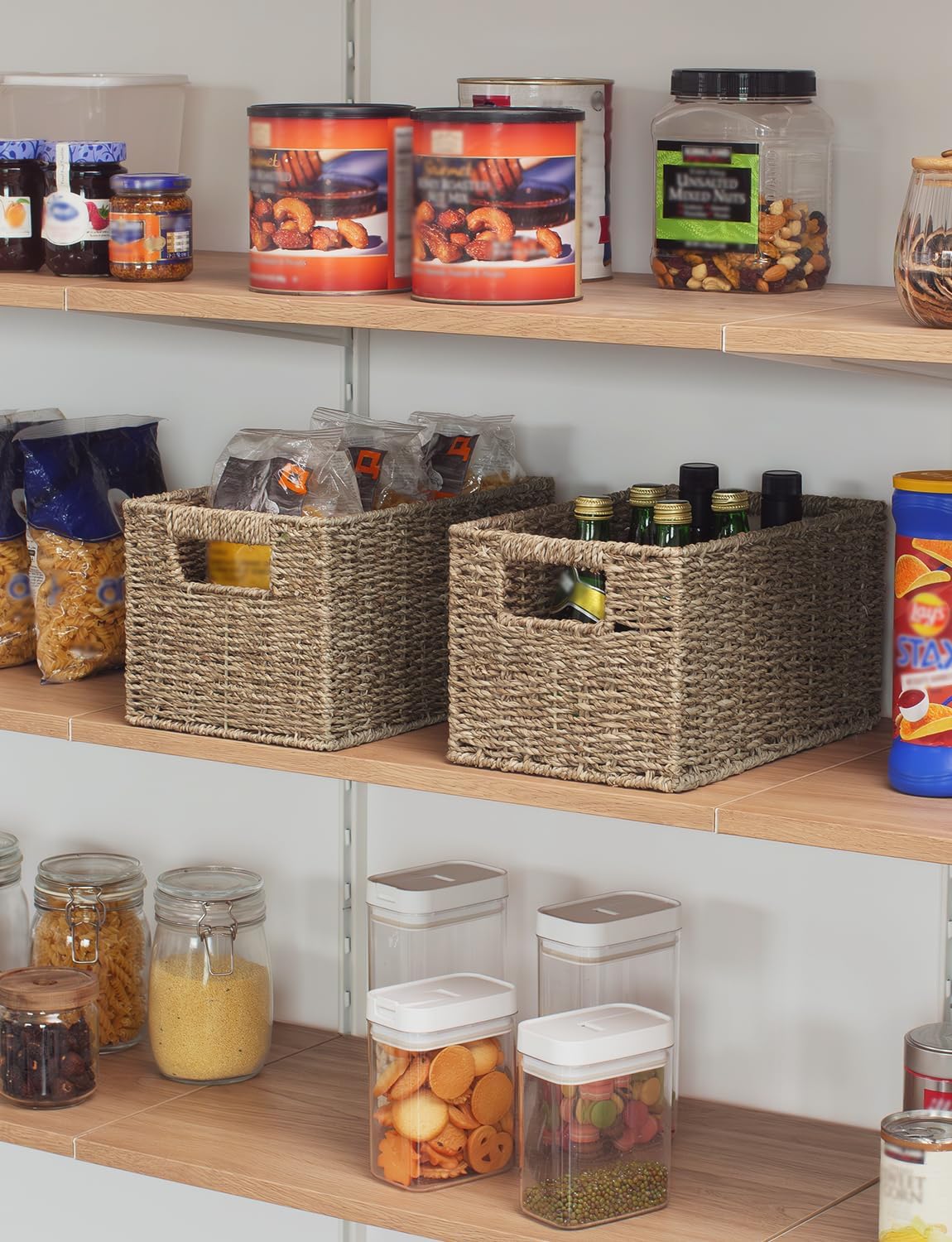 StorageWorks Wicker Storage Basket for Organizing, Medium Seagrass Storage Baskets with Built-in