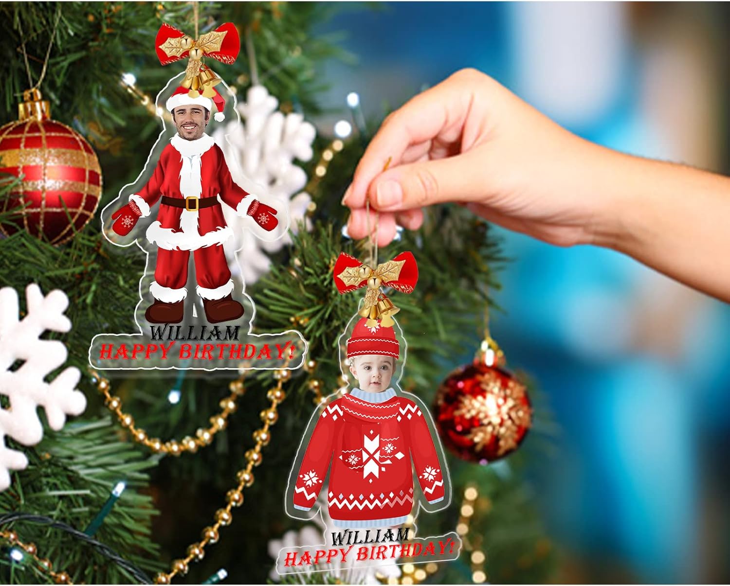 Personalized Christmas Ornament 2025 with Your Photo, Custom Face Ornament 2D Photo Acrylic for