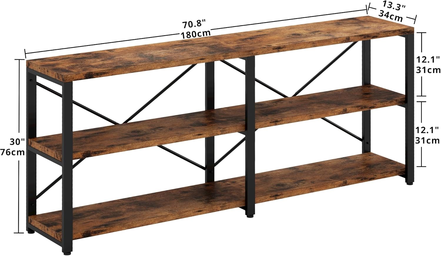 IRONCK Rustic Entryway Console Table, Long Hallway Table 70.8 in 3-Tier, TV Stand Entertainment