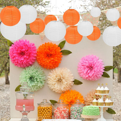 12Pcs Round Paper Lanterns Assorted Sizes (6" 8" 10" 12") for Home Decor, Restaurant, Church