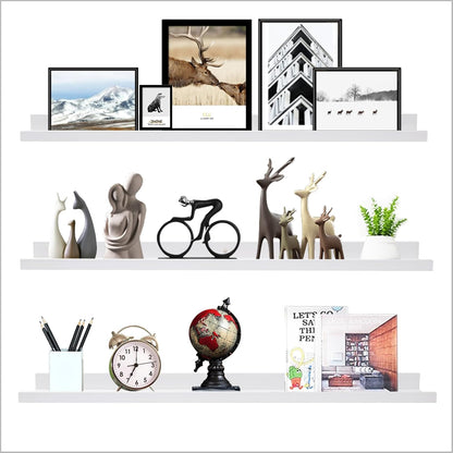 AZSKY 36 Inch Floating Shelves with Ledge White Natural Wood Picture Ledge Shelf 3 Pack Floating