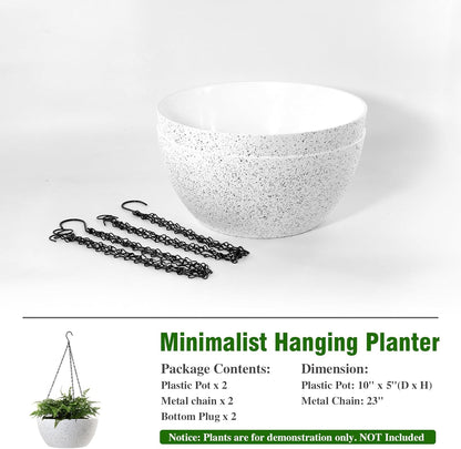 10 inch Hanging Planters for Outdoor Indoor Plants with Drainage Holes and Chain, 2 Pack Round