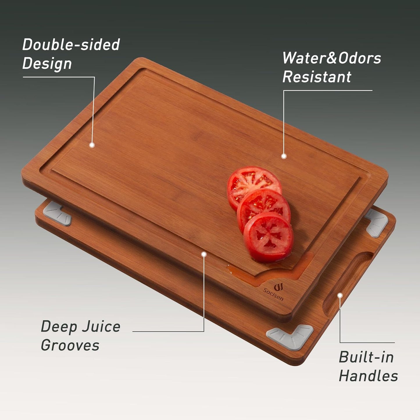 Extra Large Bamboo Cutting Board with Non Slip Feet and Over Sink Butcher Block Chopping Board
