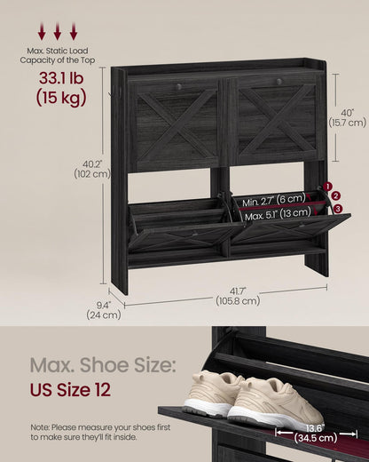 VASAGLE Shoe Storage Cabinet Organizer with 4 Flip Drawers, Freestanding Narrow Shoe Rack Cabinet