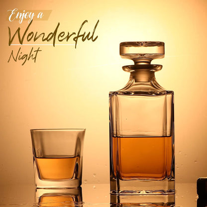 Glass Decanter with Airtight Geometric Stopper - Whiskey Decanter for Wine, Bourbon, Brandy