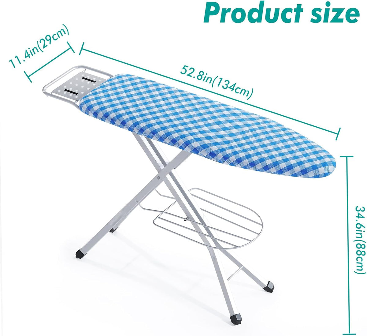 Ironing Board, Heat Resistant Cover Iron Board with Steam Rest, Non-Slip Foldable Ironing Stand.
