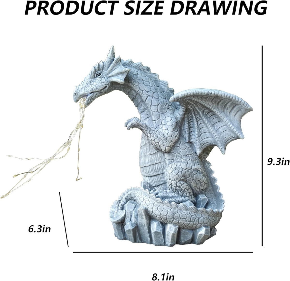 Dragon Solar Garden Statues Outdoor Decoration with LED Light Strings,Dragon Figurine Solar Lights