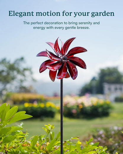 Wind Spinners Outdoor - Red Metal Windmill with Stake for Yard and Garden, Kinetic Wind Sculptures