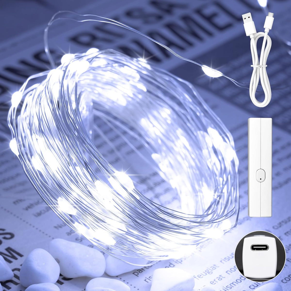 Lakumu LED String Lights Battery Operated, Rechargeable Fairy Lightswith Timer, Mini Twinkle Lights