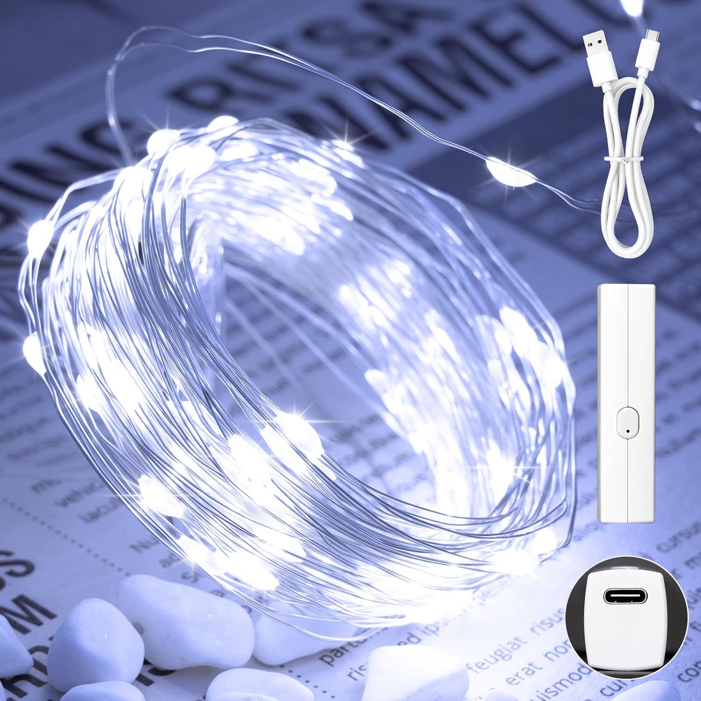 66FT(33 * 2) Rechargeable String Lights Battery Operated, Fairy Lights with Timer, Mini LED Twinkle
