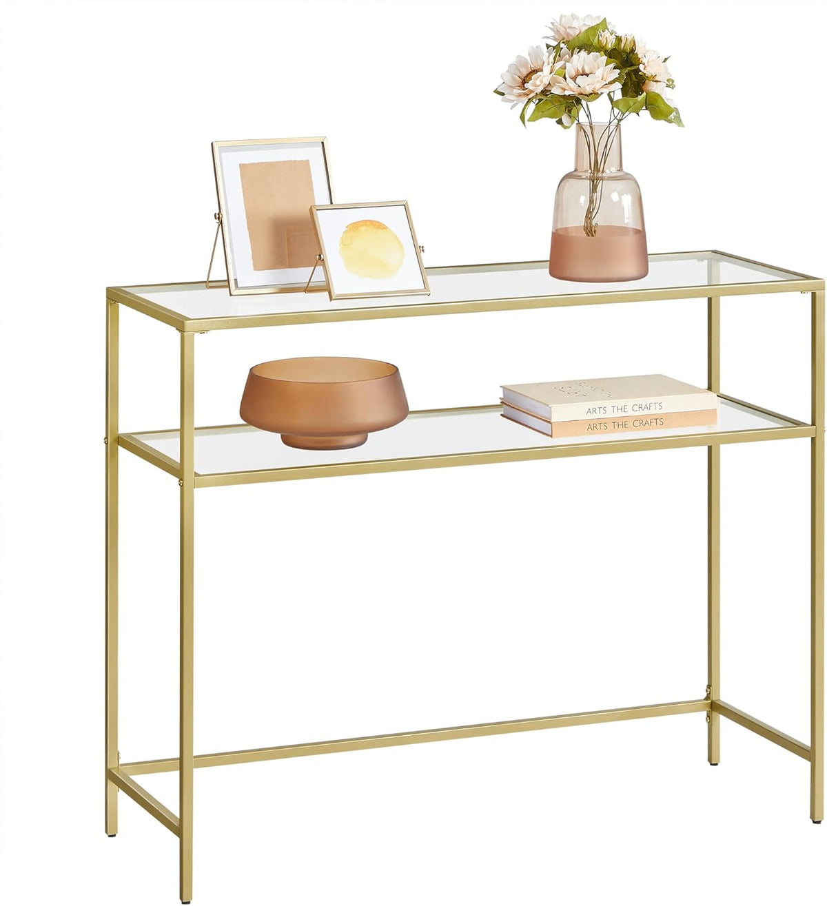VASAGLE 39.4 Inch Console Sofa Table, Modern Entryway Table, Tempered Glass Table, Metal Frame, 2