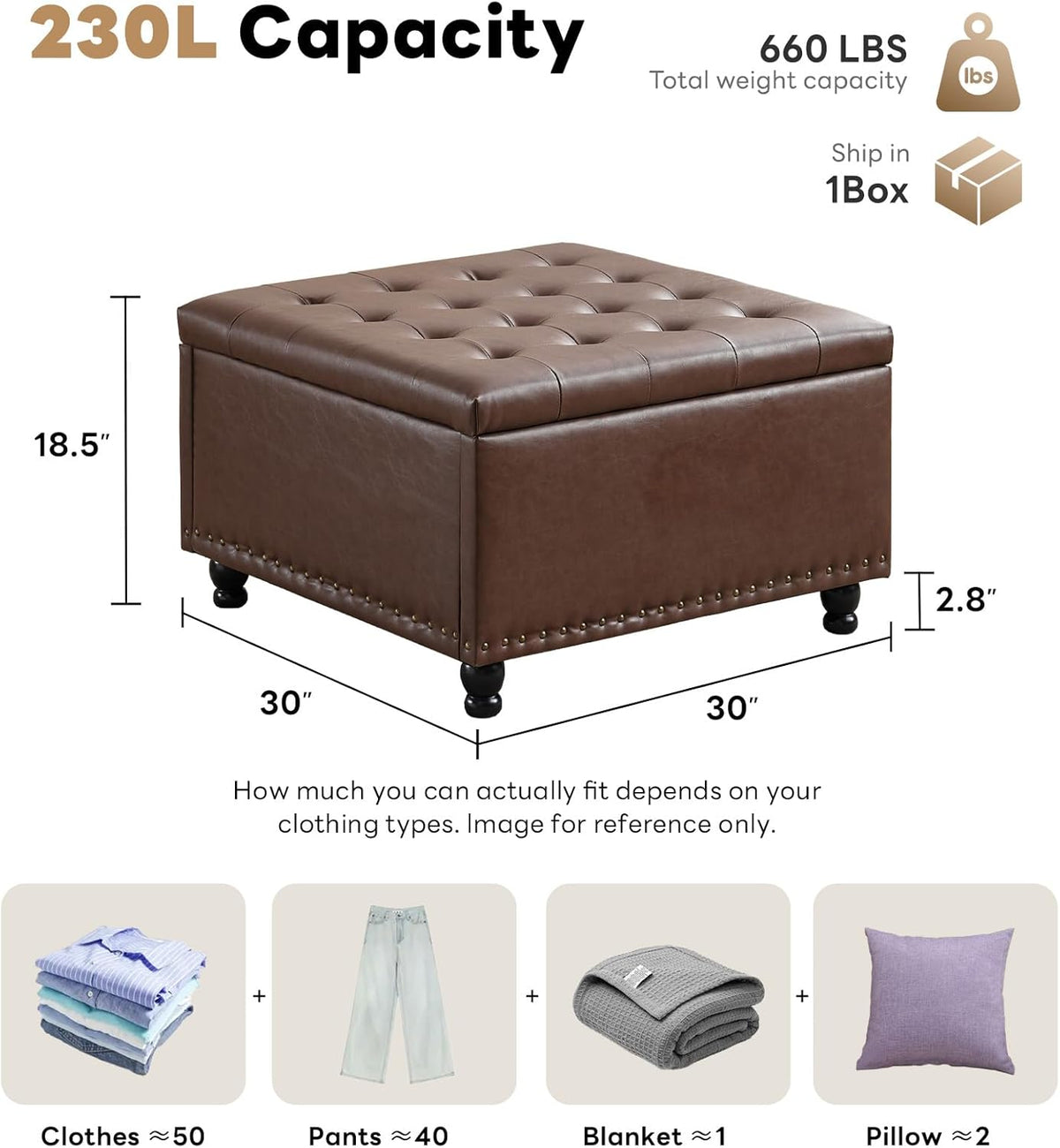 Tbfit Large Square Storage Ottoman Bench, Button Tufted Upholstered Coffee Table Ottoman with