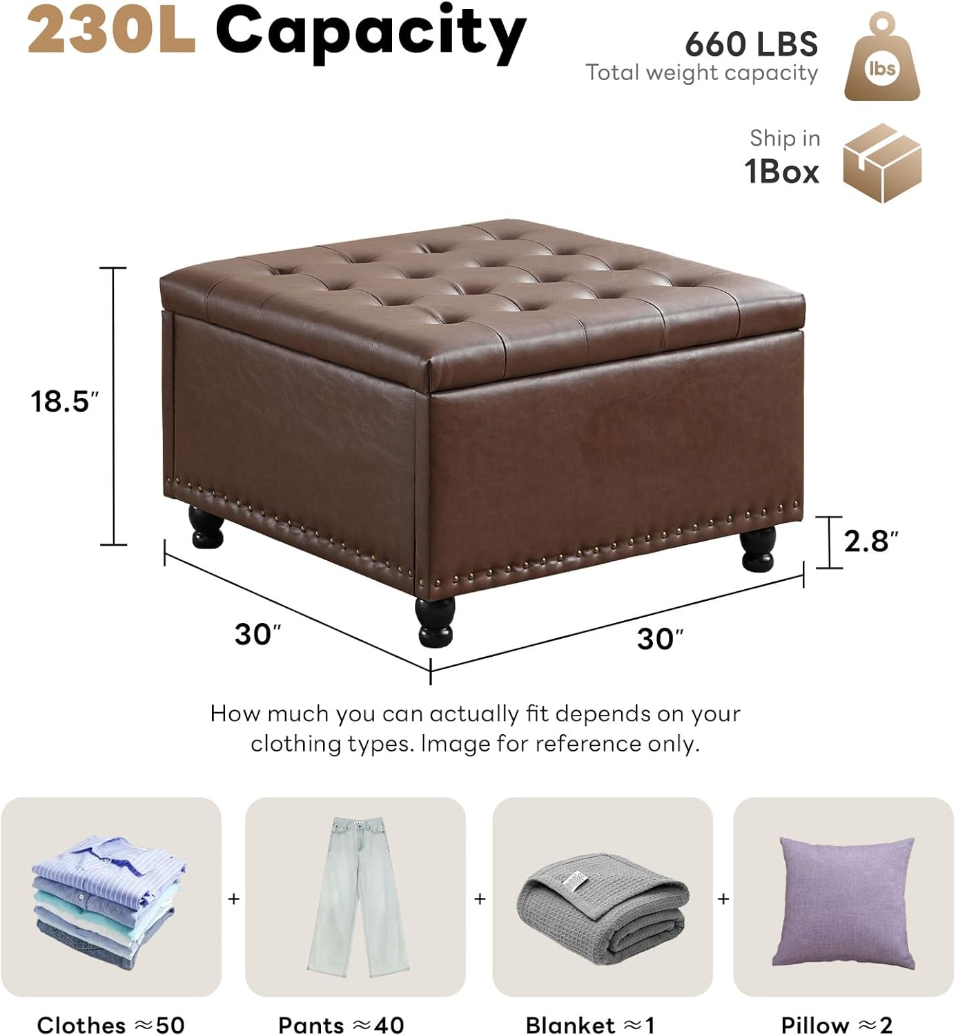 Tbfit Large Square Storage Ottoman Bench, Button Tufted Upholstered Coffee Table Ottoman with