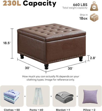 Tbfit Large Square Storage Ottoman Bench, Button Tufted Upholstered Coffee Table Ottoman with