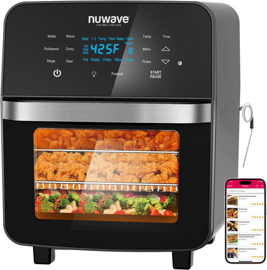 Nuwave Brio 15.5Qt 10-IN-1 Air Fryer Rotisserie Oven, XL Family Size, Even & Crisp AirFry, Reheat