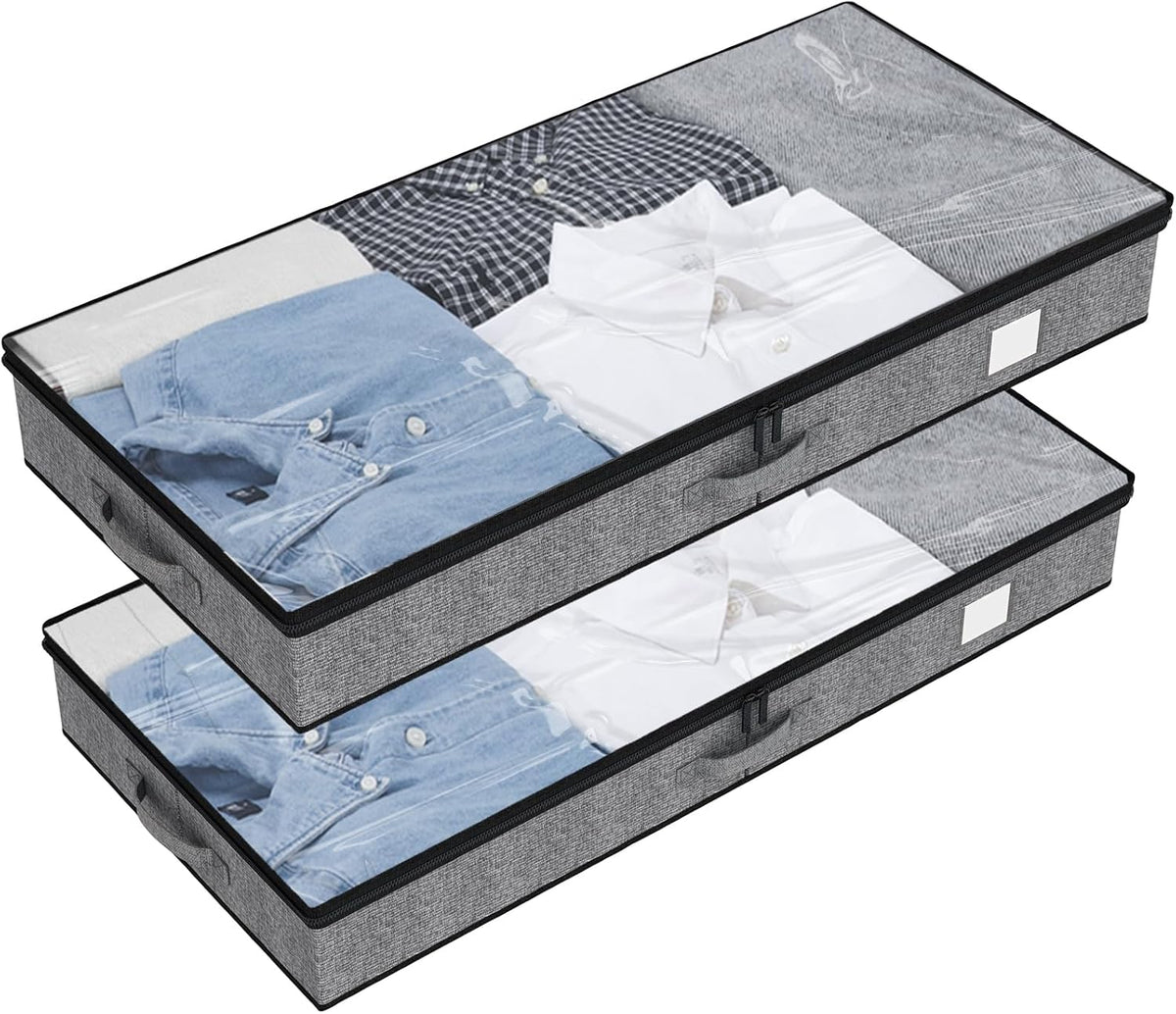 Fixwal 2 Pack Under Bed Storage Containers, Below 4.5 Inches Low Profile Underbed Organizer Clothes