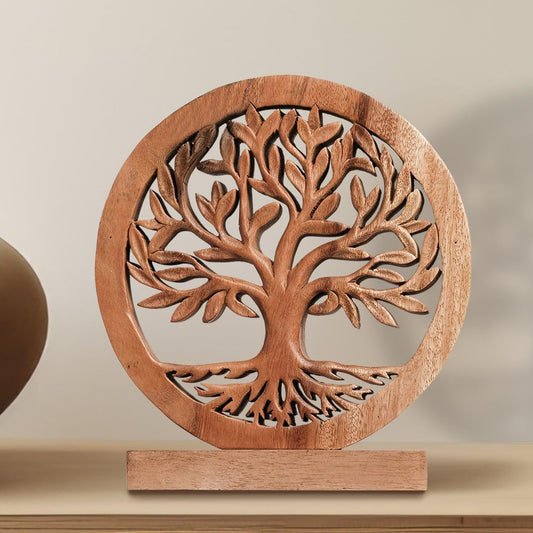 Decozen Solid Wood Tree of Life Sculpture - Home Decor, Living Room, Boho, Shelf, Coffee Table