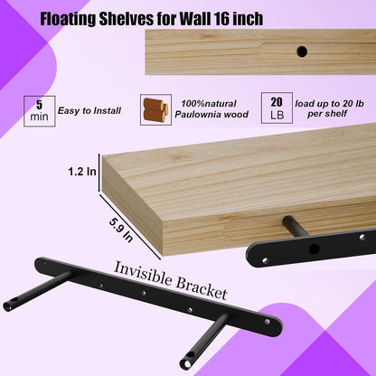 IAE Floating Wall Shelves 16 inch,Bathroom Shelves Wall Mounted,Invisible Shelves Floating Kitchen