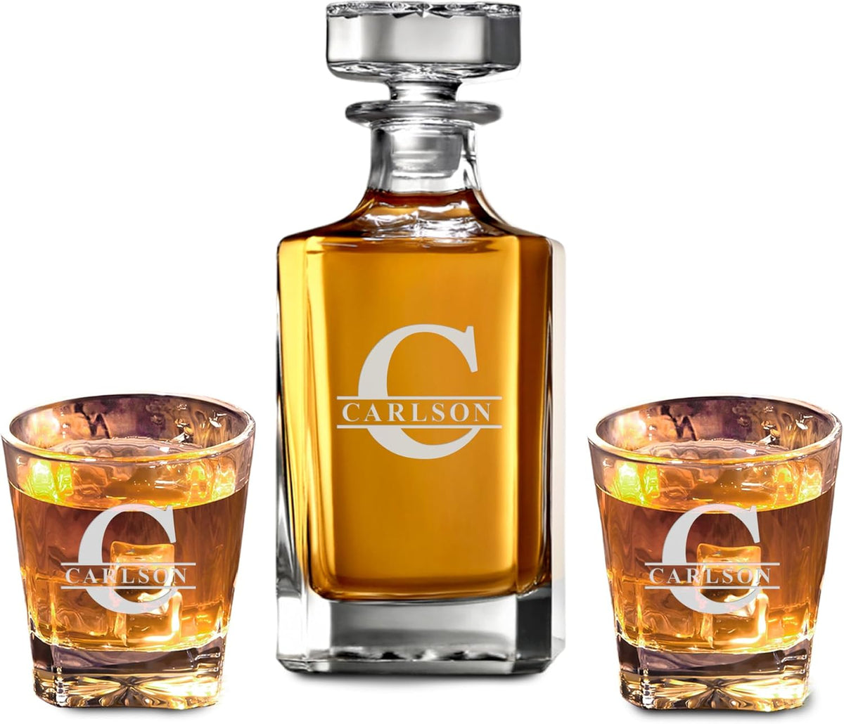 Personalized Square Whiskey Decanter Set for Men 750ml Luxury Gift for Valentine's, Birthdays