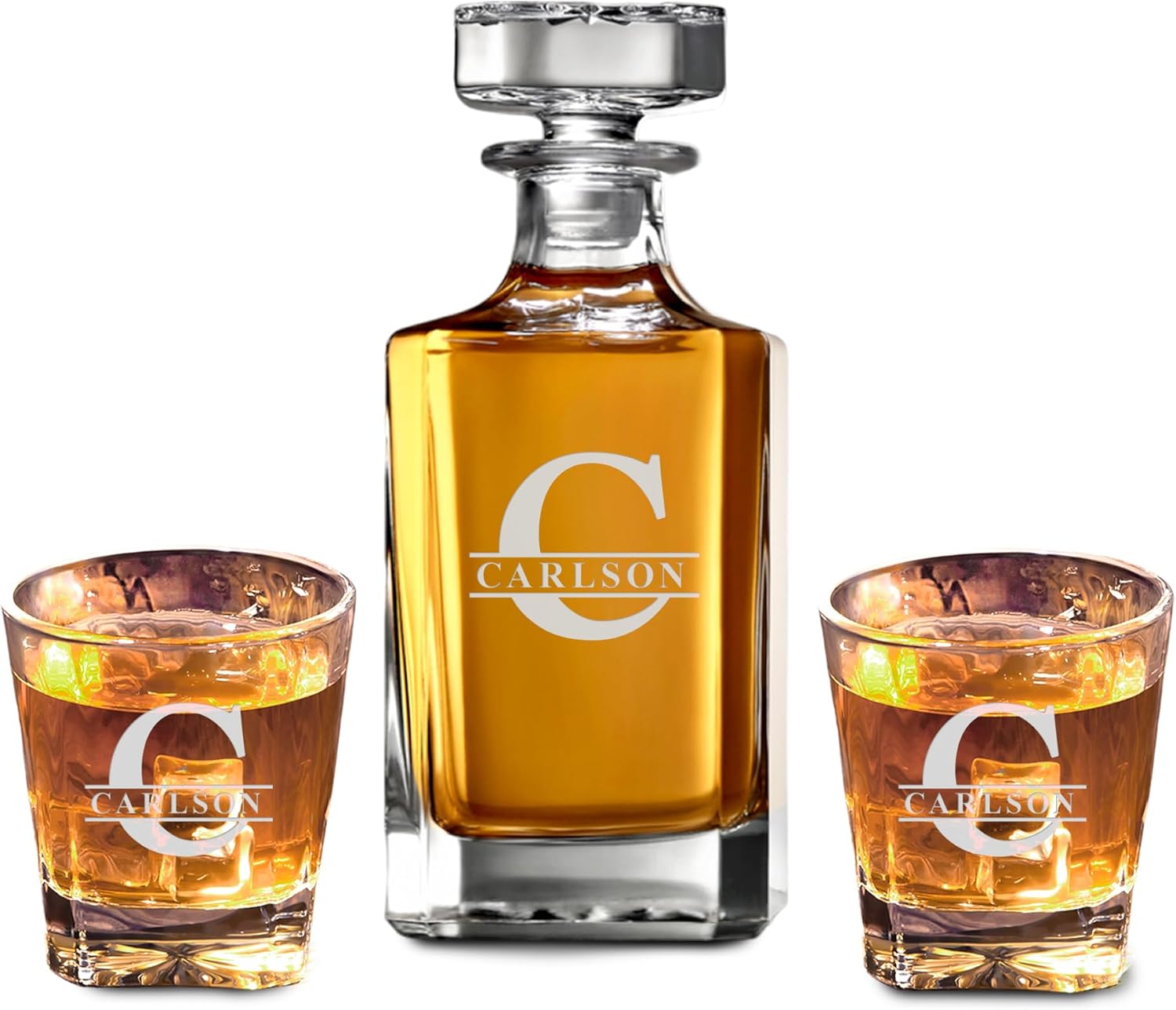 Personalized Square Whiskey Decanter Set for Men 750ml Luxury Gift for Valentine's, Birthdays