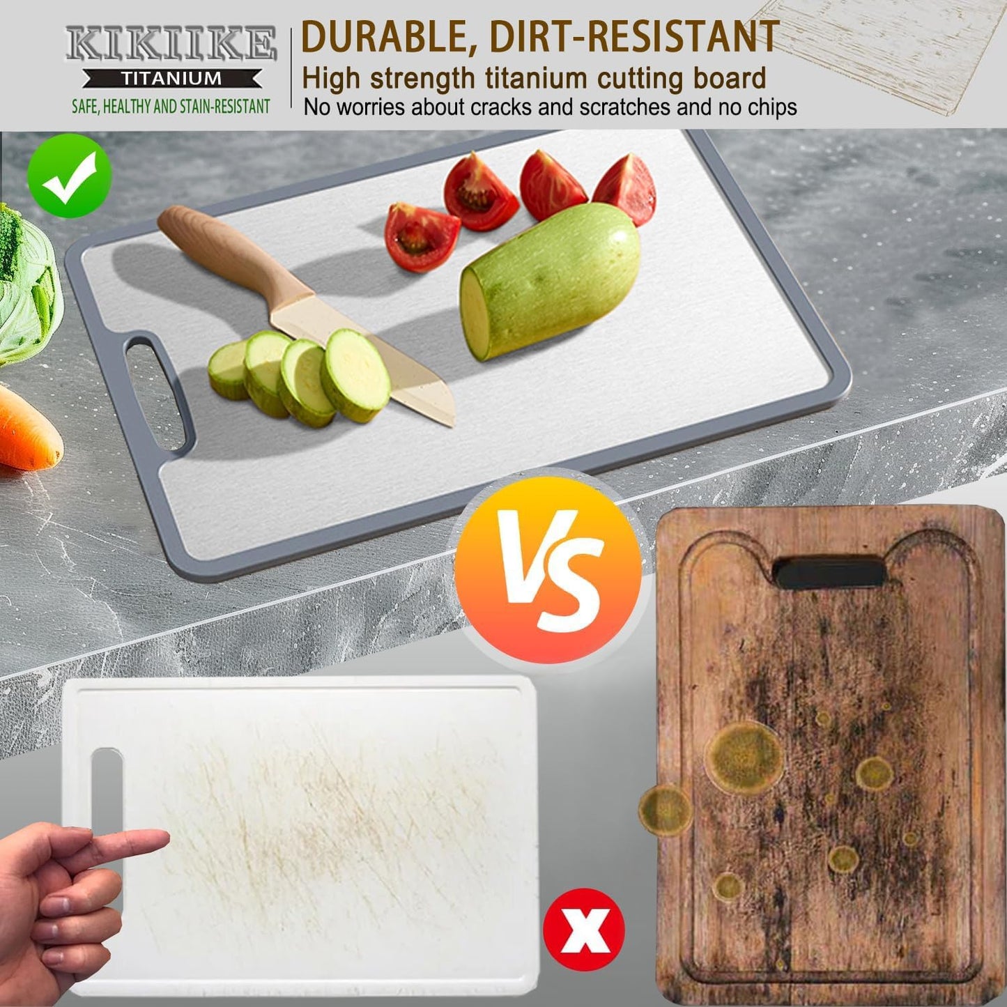 Titanium Cutting Board Double-sided non-slip silicone edging Pure Titanium Cutting Boards for