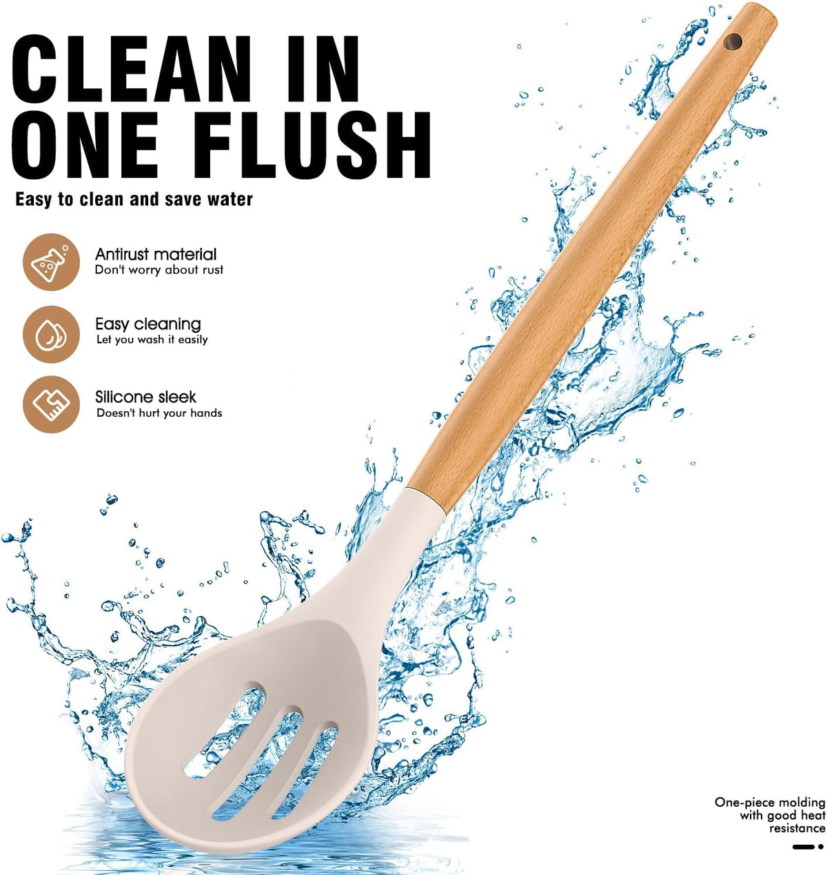 Silicone Cooking Utensils Set - Silicone Kitchen Utensils for Cooking Wooden Handles, 446°F Heat
