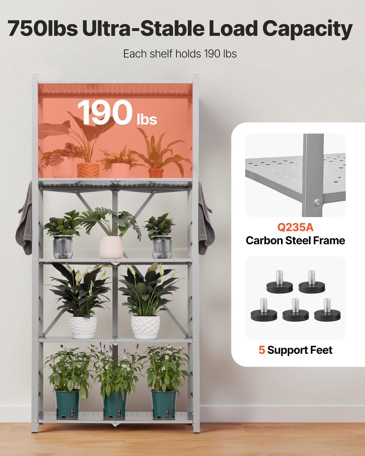 VEVOR 5-Tier Foldable Storage Shelf, 32W x 14D x 72H Inch Folding Metal Rack Shelving Unit, Heavy