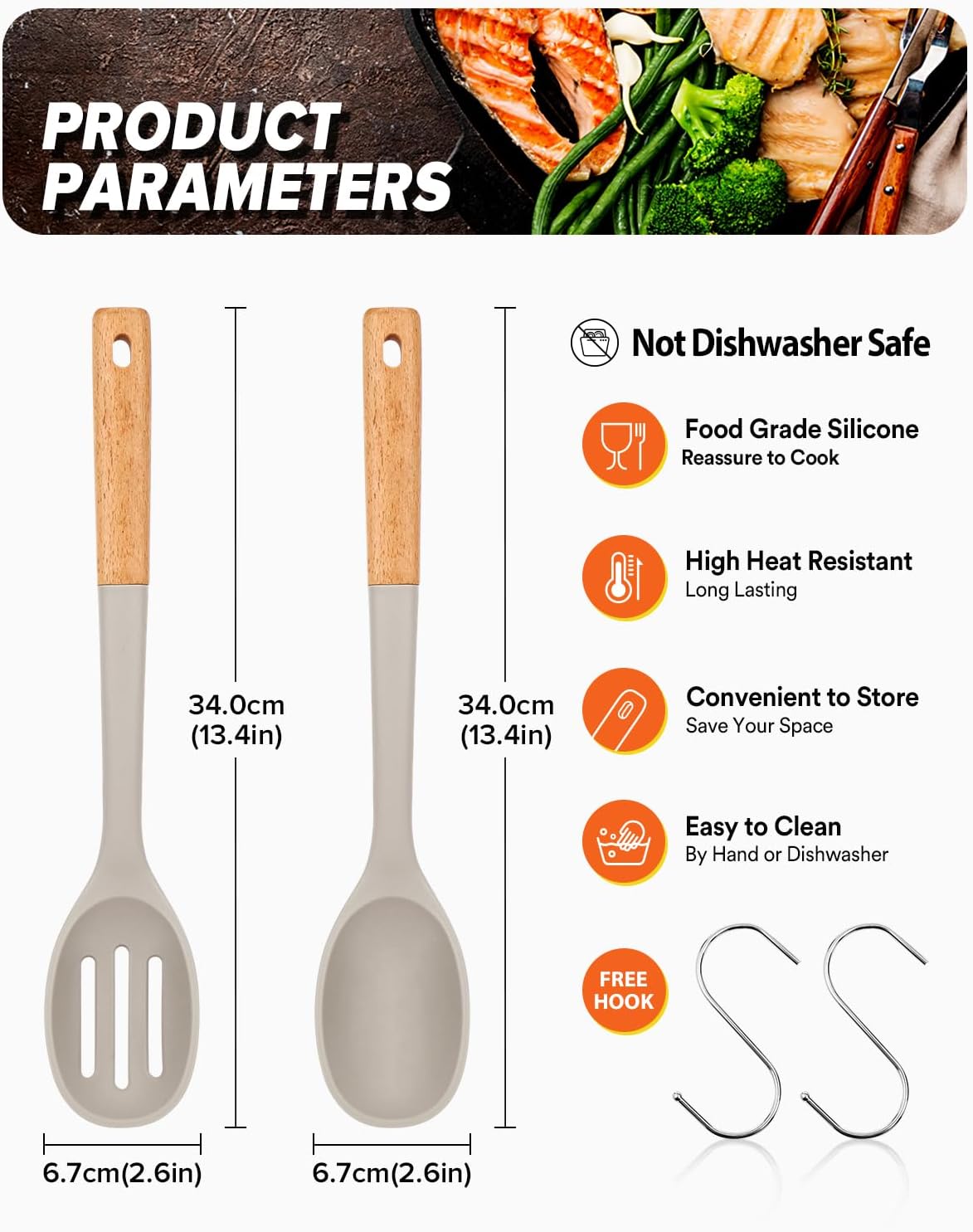 Silicone Cooking Spoons, Great for Scooping Sides and Serving Hearty Stews, BPA-Free Matte